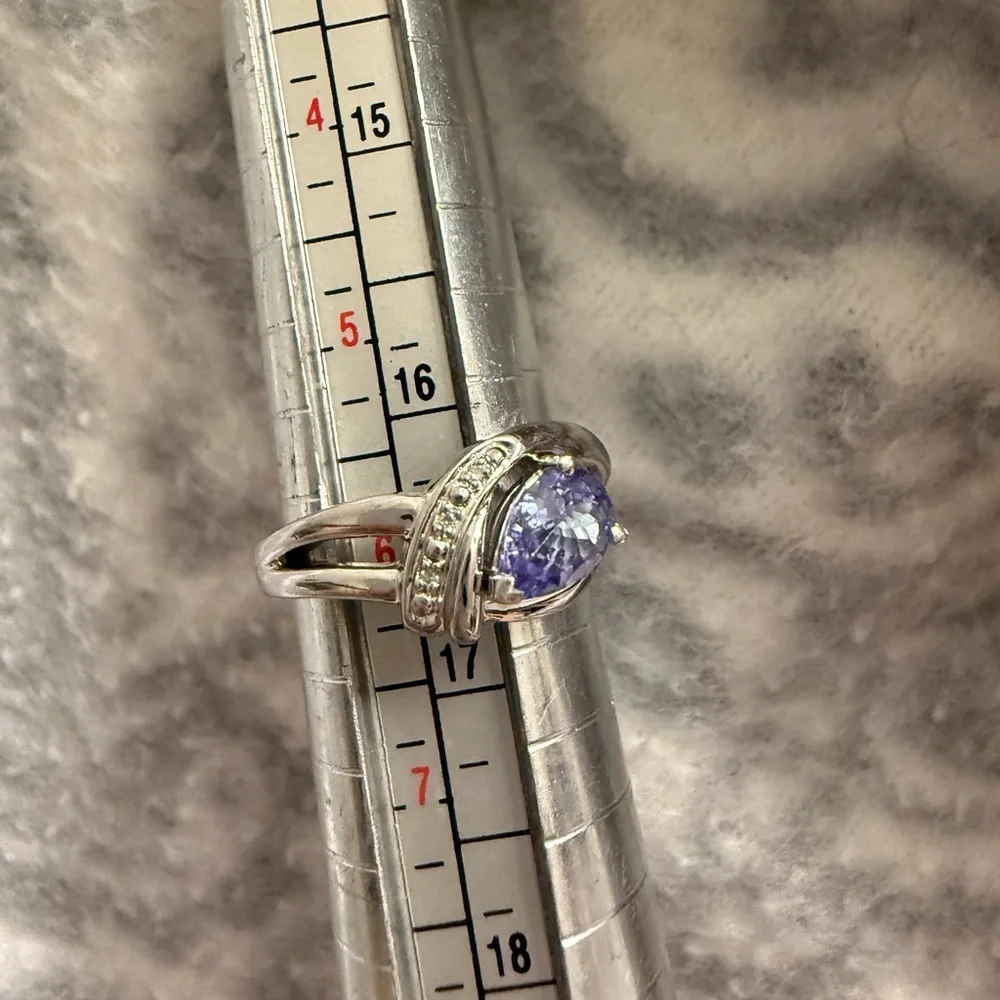 Elegant 14k White Gold over Silver Tanzanite Diamond Ring!